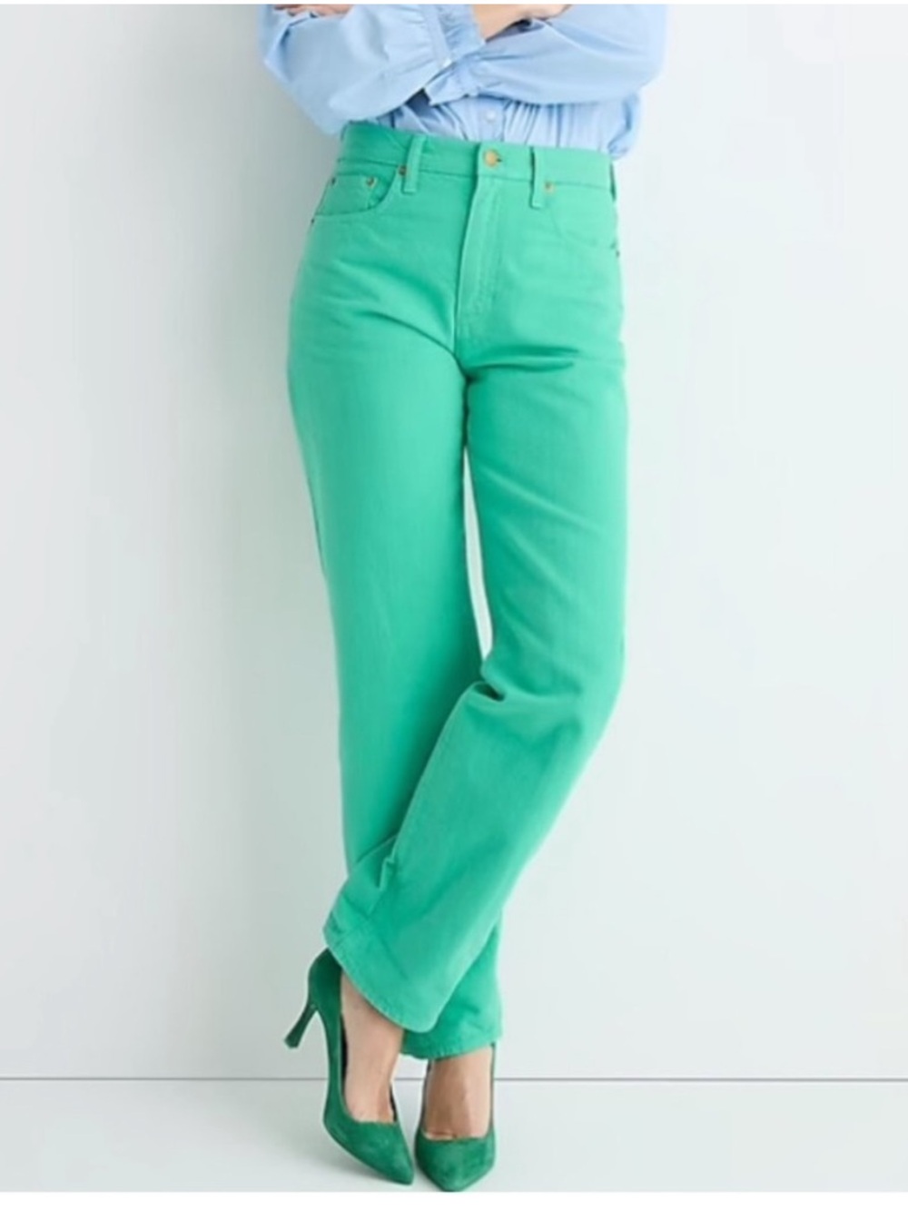 J. Crew Emerald Green Mid-Rise Slouchy Straight-Leg Jeans